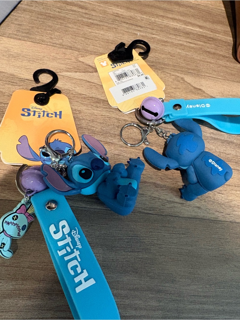 Disney Blue Stitch Silicone Keychain Wrist Strap with Purple Bell Charm - get 4